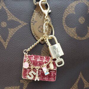 Authentic Louis Vuitton Lock & Key with Unbranded Tweed Bag Charm, Keychain